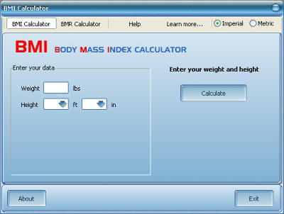 BMI Calculator is free program to find out your Body Mass Index and BMR.